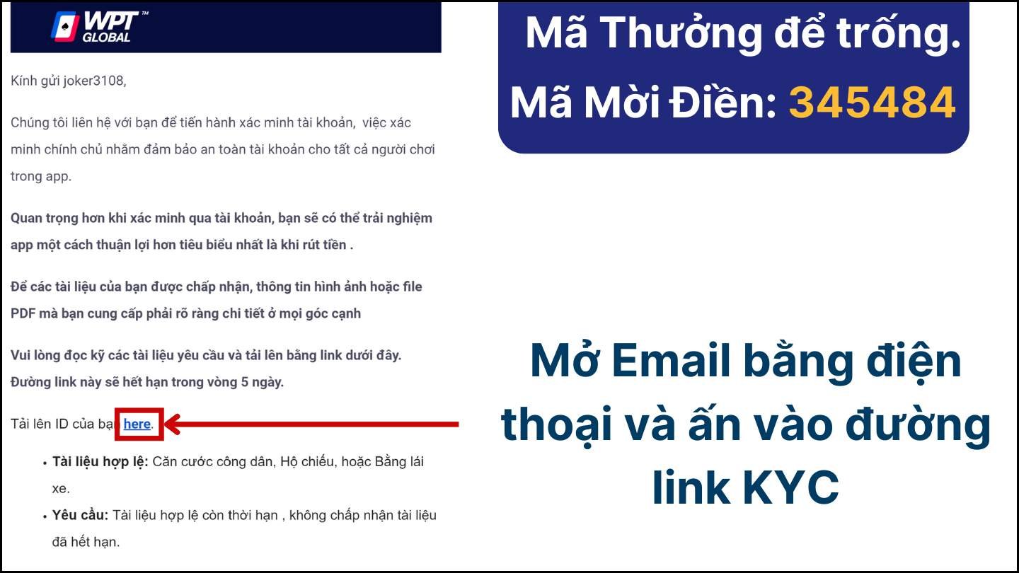 Mở đường link KYC WPT